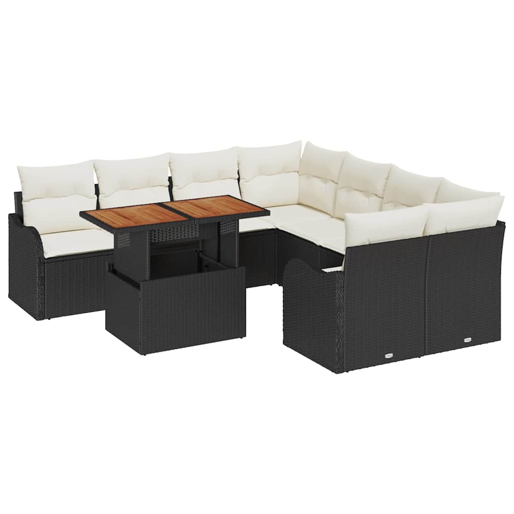 Garten-Sofa-Set mit Speicher 9 pcs Schwarz Poly Rattan